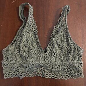 Aerie Eyelet Bralette, Olive Green, Size S